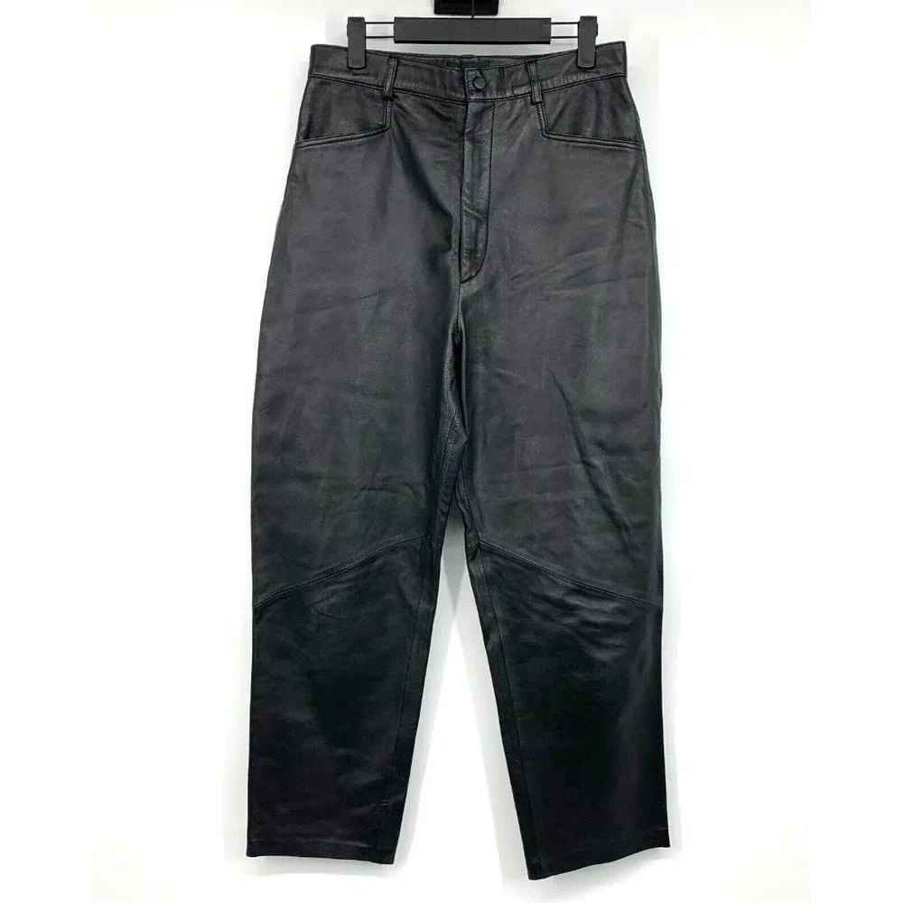 Zara Pants Black Faux Leather High Rise Straight Leg